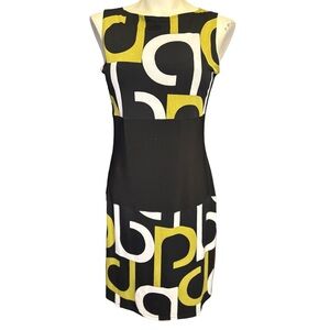 Joseph Ribkoff Black and Olive Patterned Midi Dress